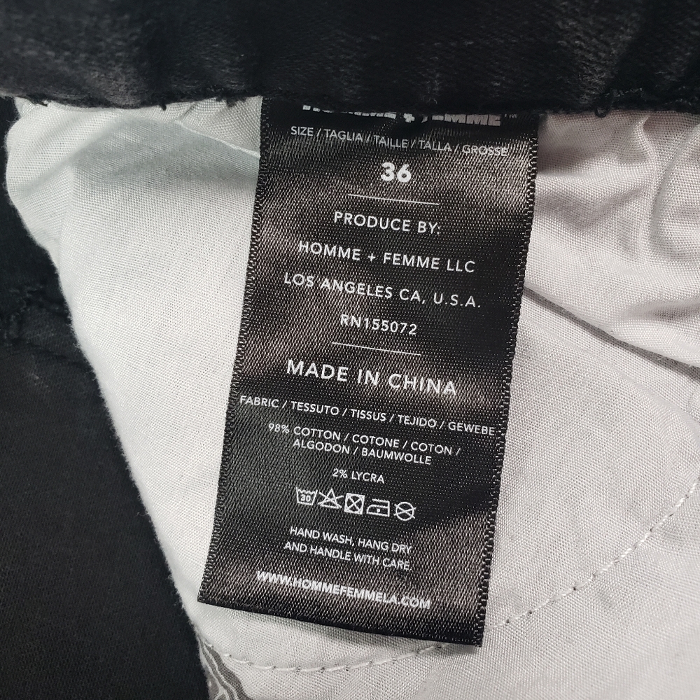 Homme + Femme Slim Fit Jeans in Black - Unisex Size 36 Waist/ 30 Inseam - Picture 11 of 12